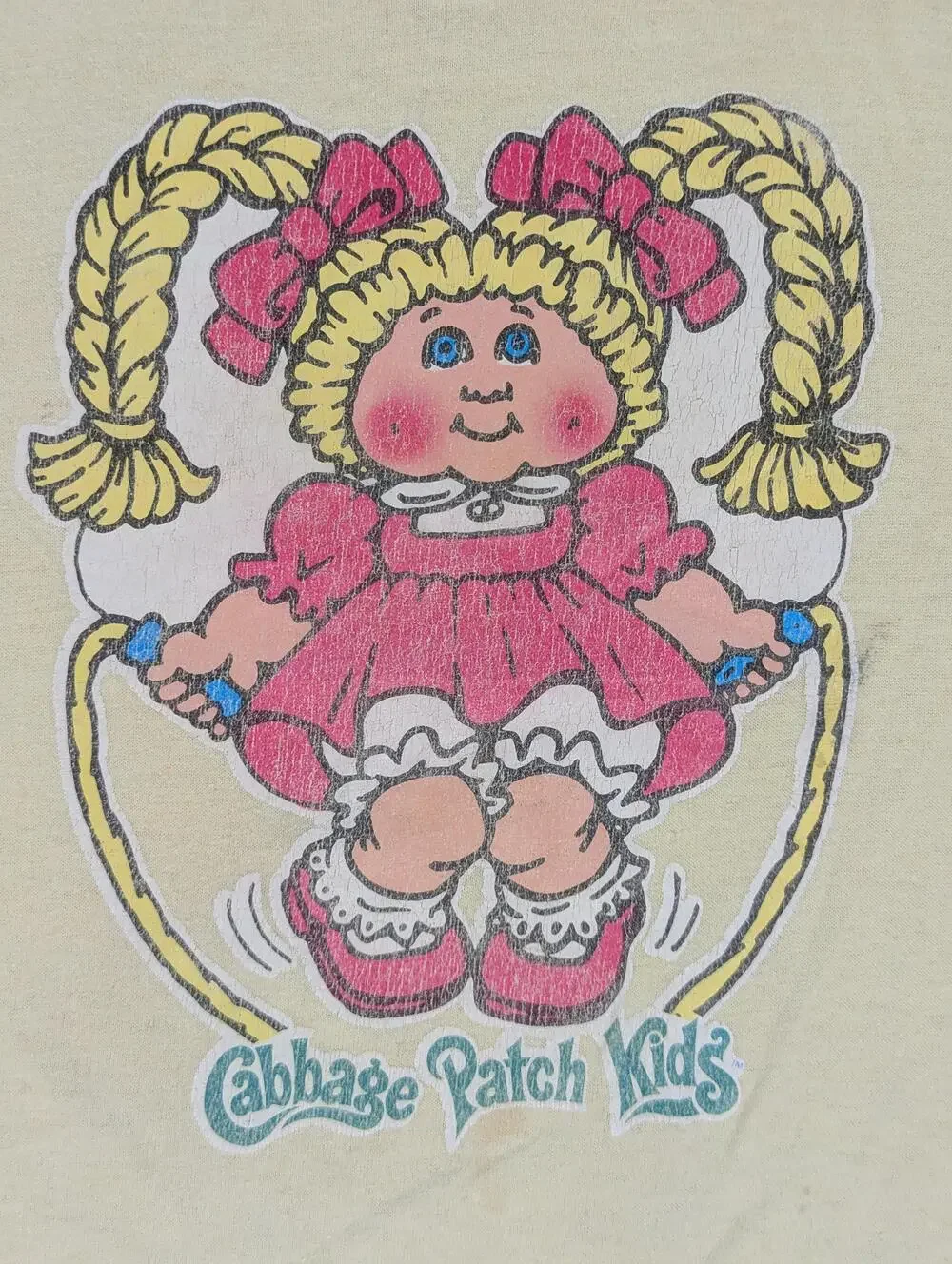 Vintage Cabbage Patch Kids Shirt Youth Small Yellow Jump Rope Graphic Tee